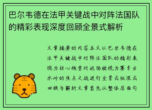 巴尔韦德在法甲关键战中对阵法国队的精彩表现深度回顾全景式解析